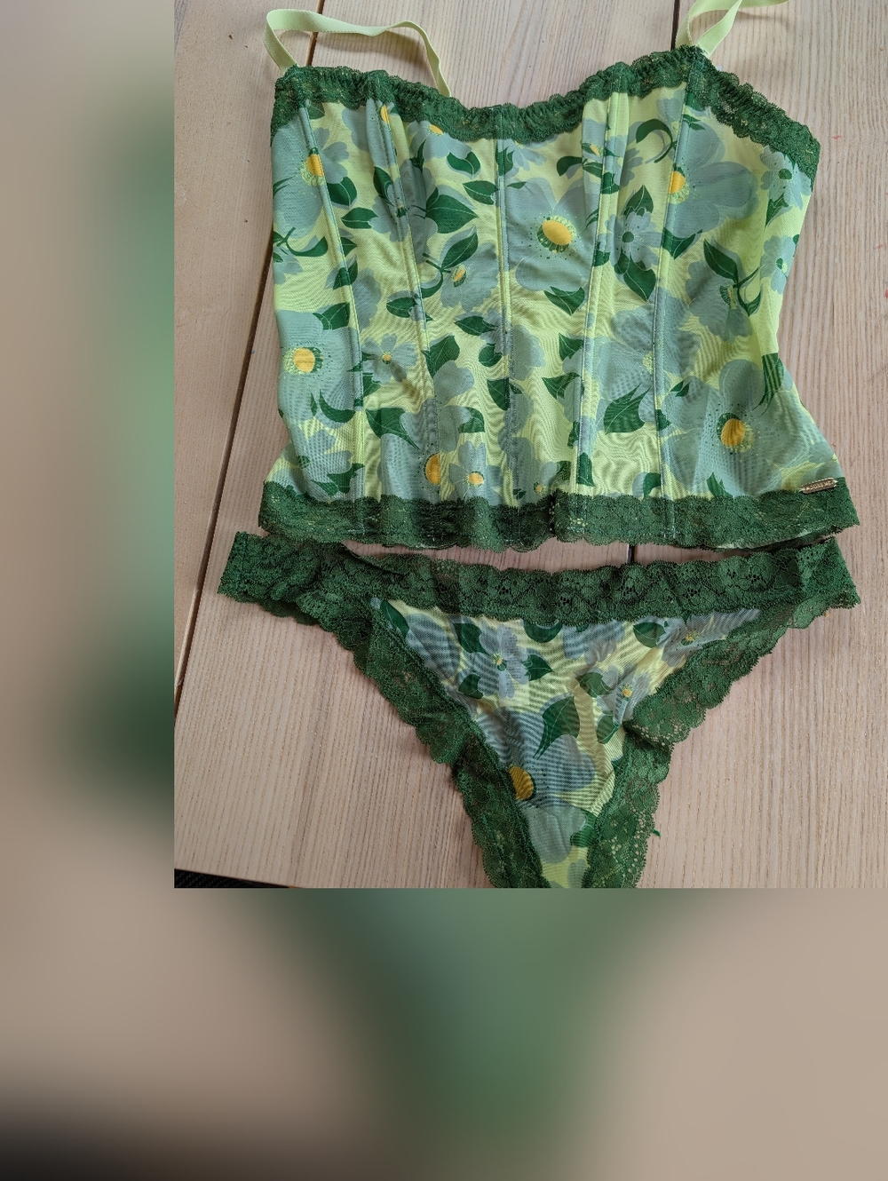 Adore Me Green Floral Lace Bustier & Bikini Set